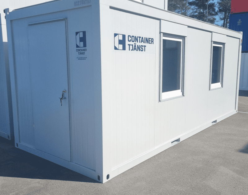 Kontorscontainer sk kontorsbod i grått med två fönster
