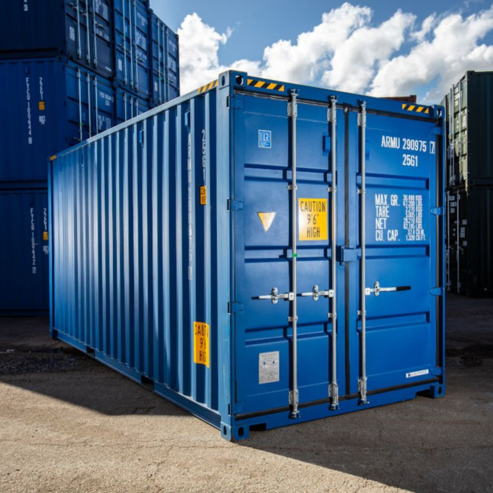 Blå container 20 fot high cube