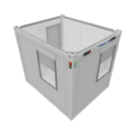 Kontorscontainer 10 fot med två fönster i ljusgrått - 3D ritning