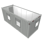 Kontorscontainer 20 fot med tre fönster i ljusgrått - 3D ritning