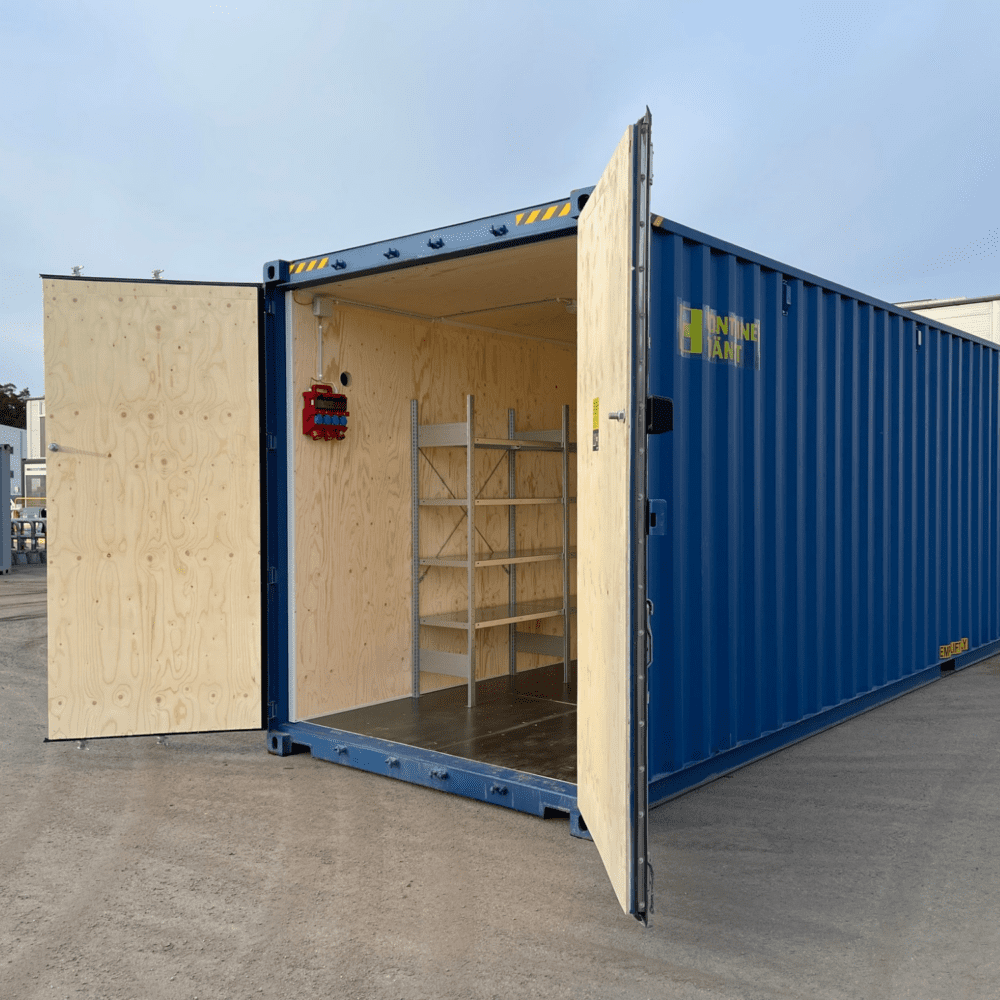 Blå storlagercontainer 40 fot